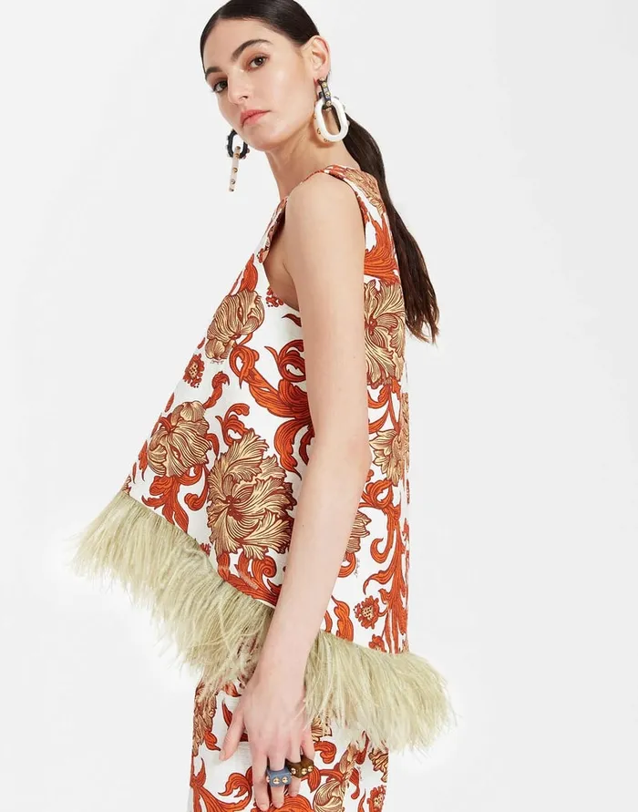 La Doublej La Scala Top Reef White In Shot Cotton With Feathers Women Shirts and Tops