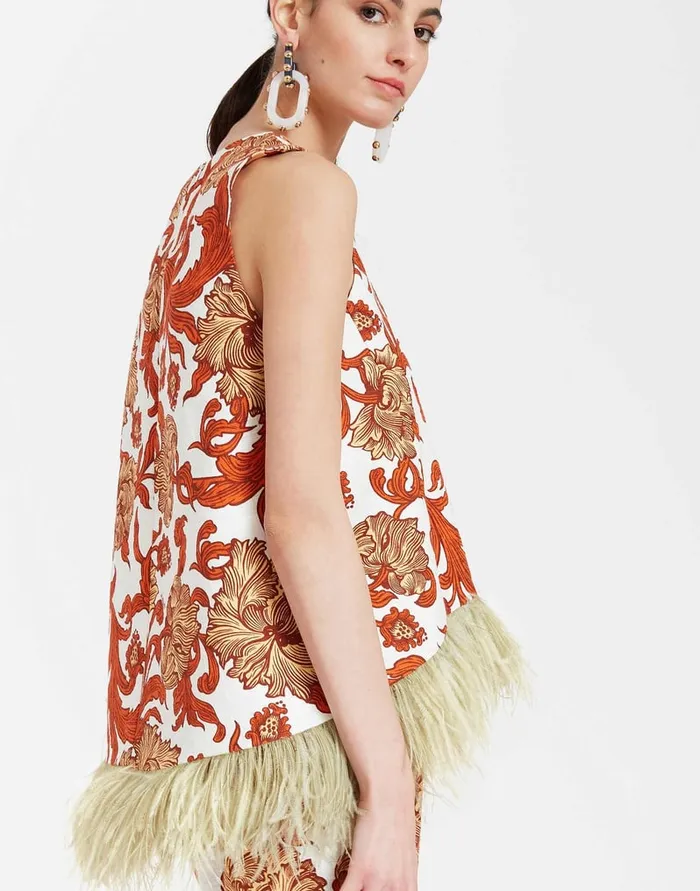 La Doublej La Scala Top Reef White In Shot Cotton With Feathers Women Shirts and Tops