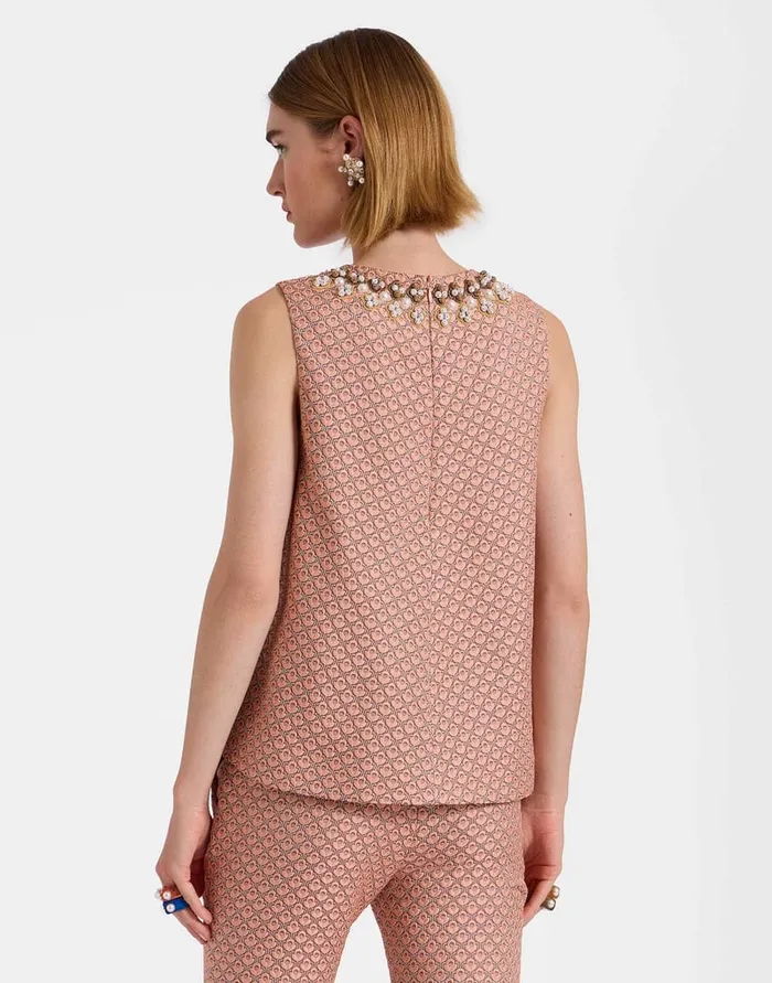La Doublej La Scala Top Tulip Pale Pink In Jacquard Embroidered Women Party Dressing