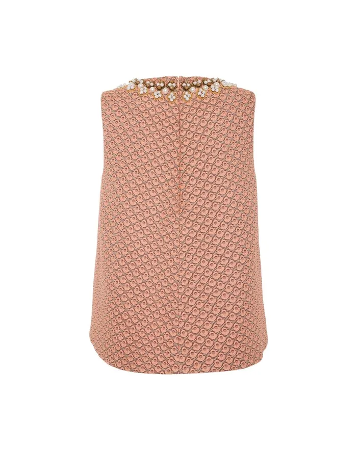 La Doublej La Scala Top Tulip Pale Pink In Jacquard Embroidered Women Party Dressing