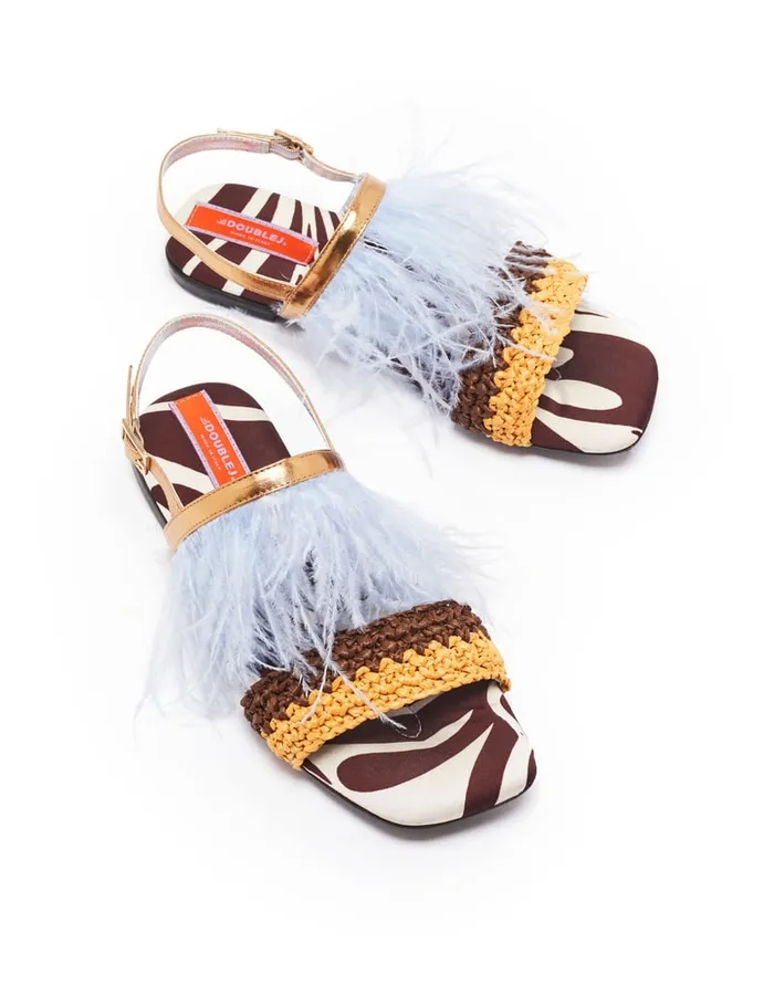 La Doublej Medal Sandal Watermarble In Twill Women Shoes