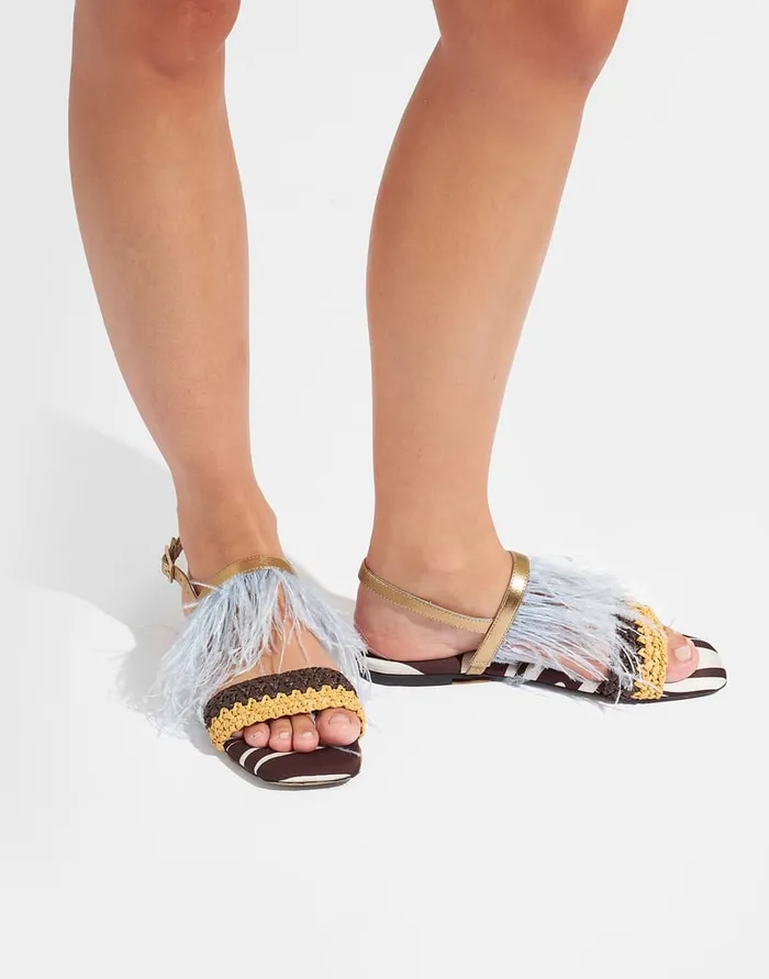 La Doublej Medal Sandal Watermarble In Twill Women Shoes