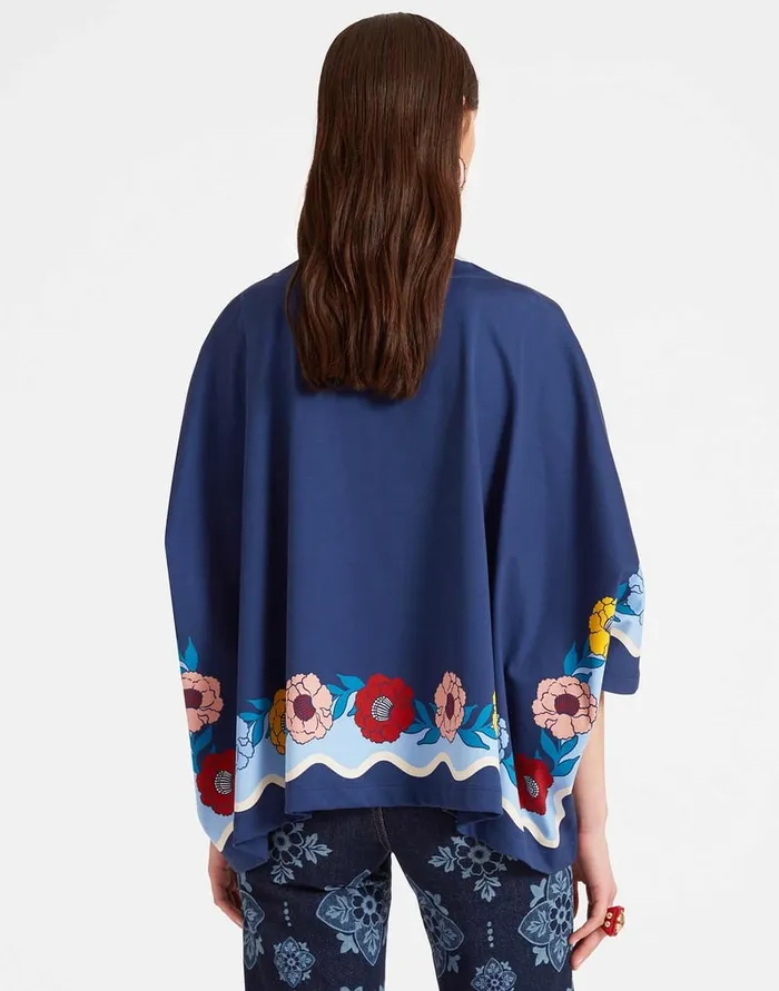 La Doublej Meditation Poncho Whitsun Place Blue In Jersey Interlock Women Loungewear