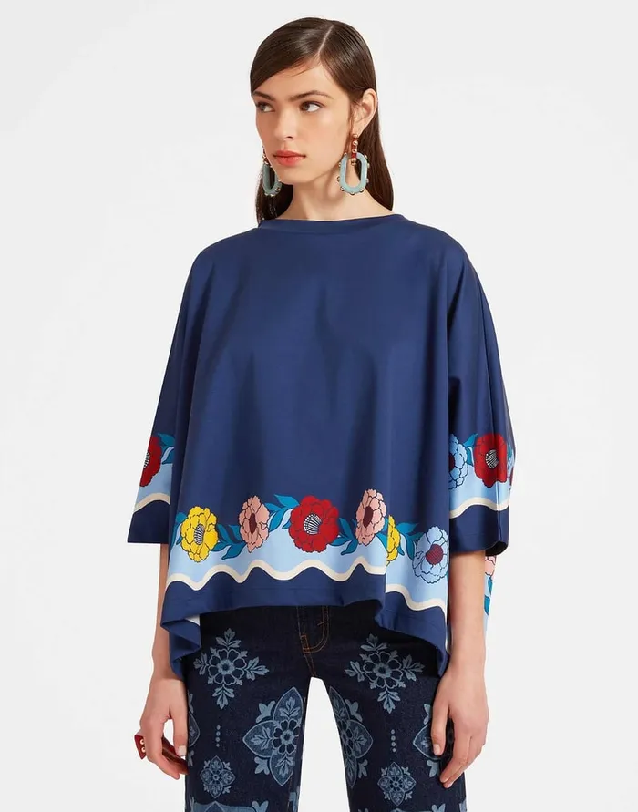 La Doublej Meditation Poncho Whitsun Place Blue In Jersey Interlock Women Loungewear