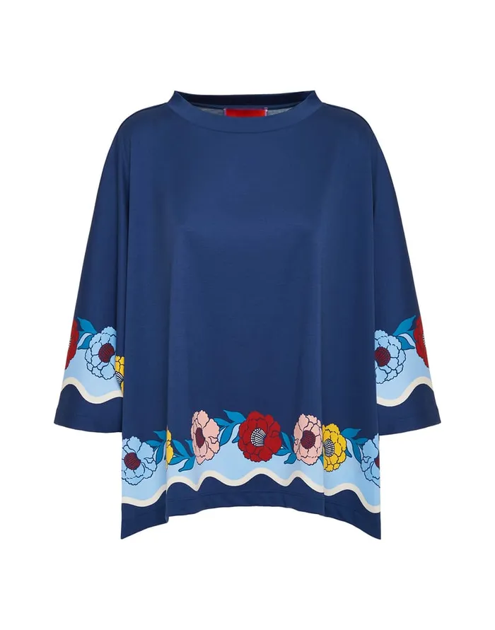 La Doublej Meditation Poncho Whitsun Place Blue In Jersey Interlock Women Loungewear