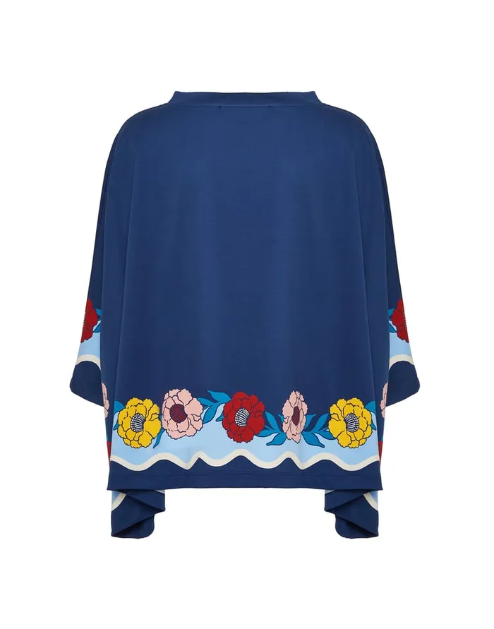 La Doublej Meditation Poncho Whitsun Place Blue In Jersey Interlock Women Loungewear