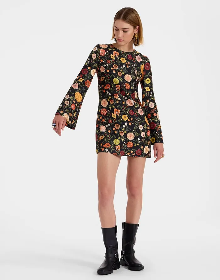 La Doublej Mini Supreme Swing Dress Botticelli Black In Silk Twill Women Dresses