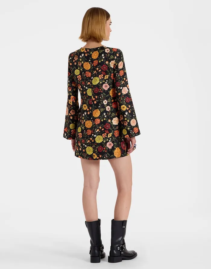 La Doublej Mini Supreme Swing Dress Botticelli Black In Silk Twill Women Dresses