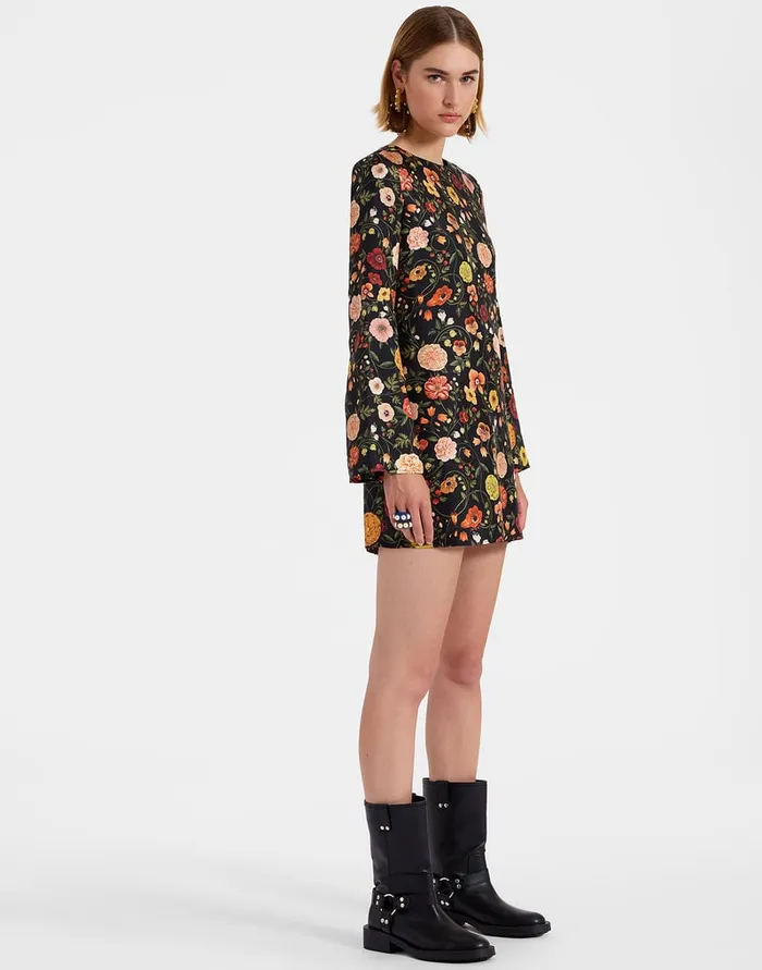La Doublej Mini Supreme Swing Dress Botticelli Black In Silk Twill Women Dresses