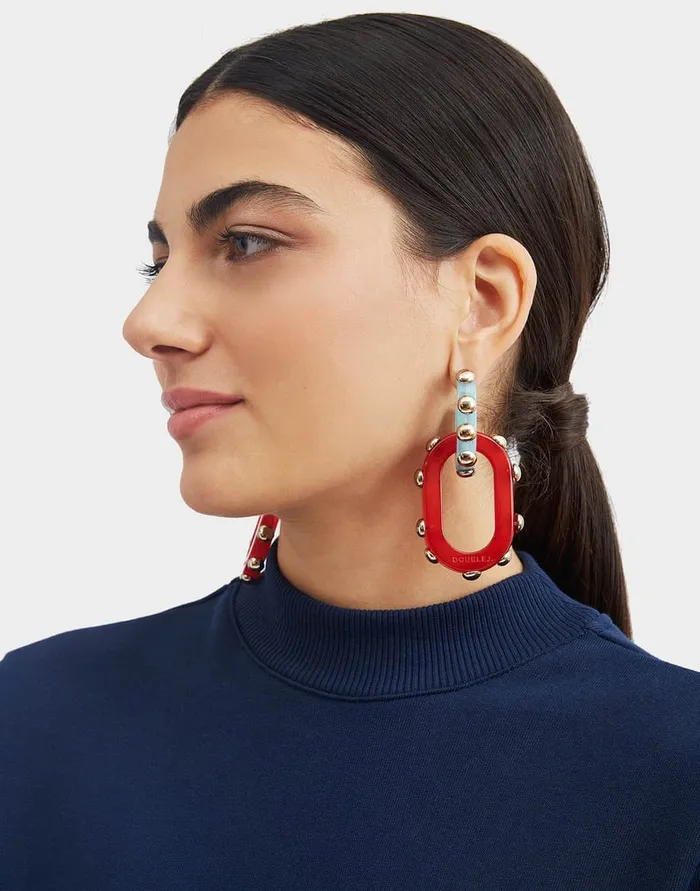 La Doublej Nefertiti Double Earrings Red In Acrylic Resin Women Jewelry