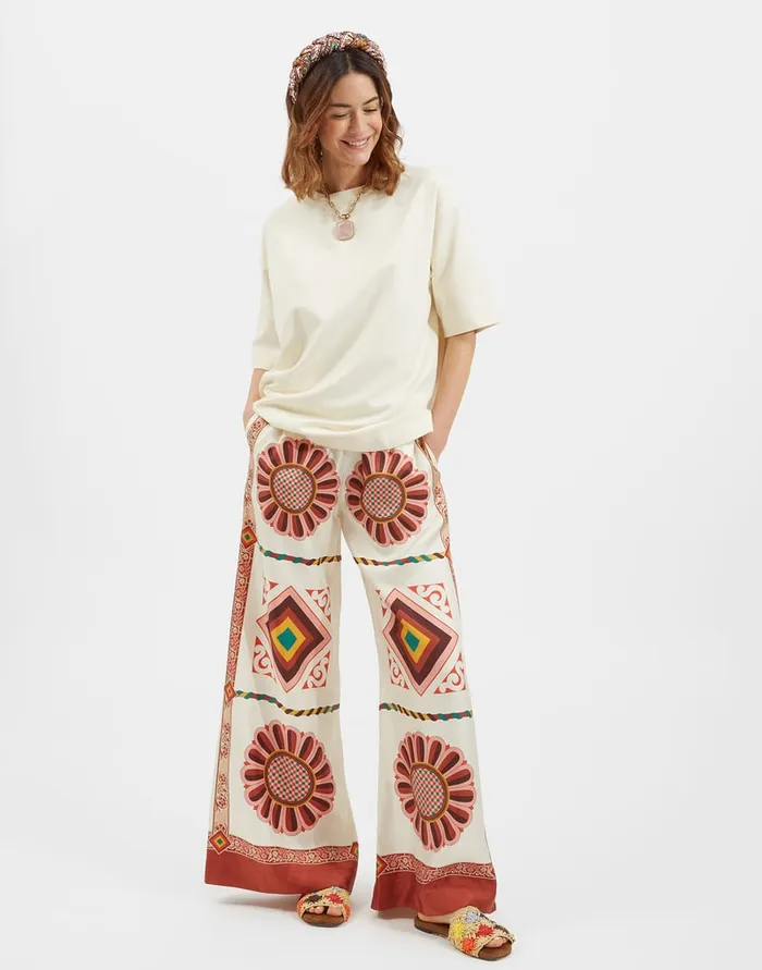 La Doublej Palazzo Pants Macro Tiles Place In Twill Silk Women Party Dressing