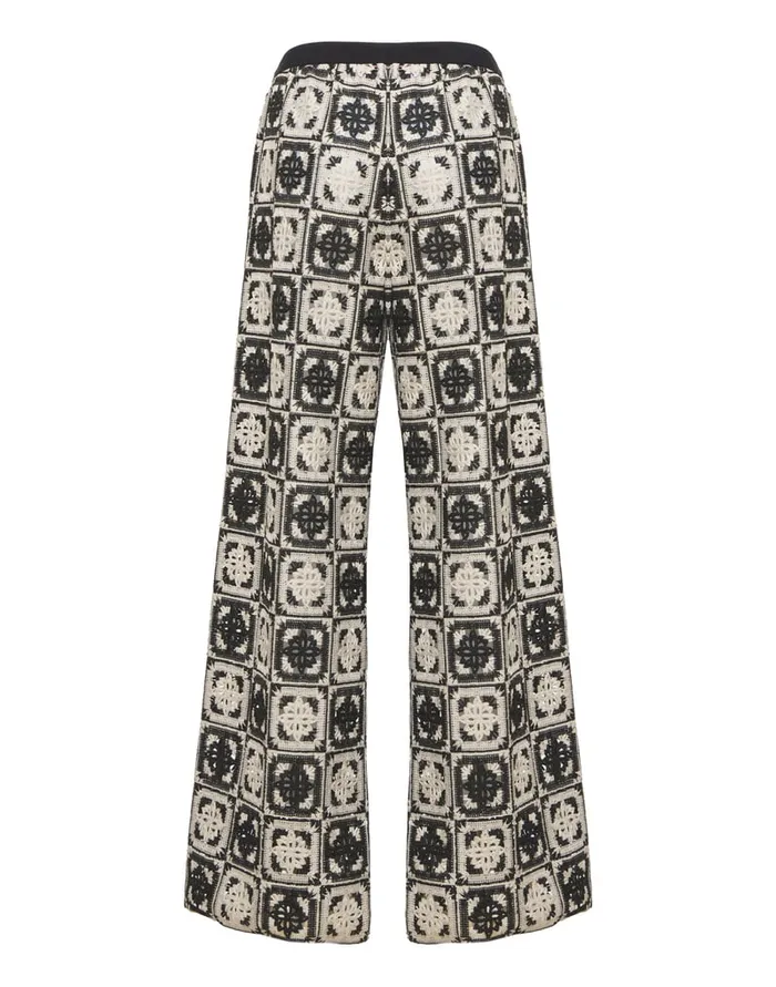 La Doublej Palazzo Pants Mini Tiles Black In Macram Women Shorts and Pants