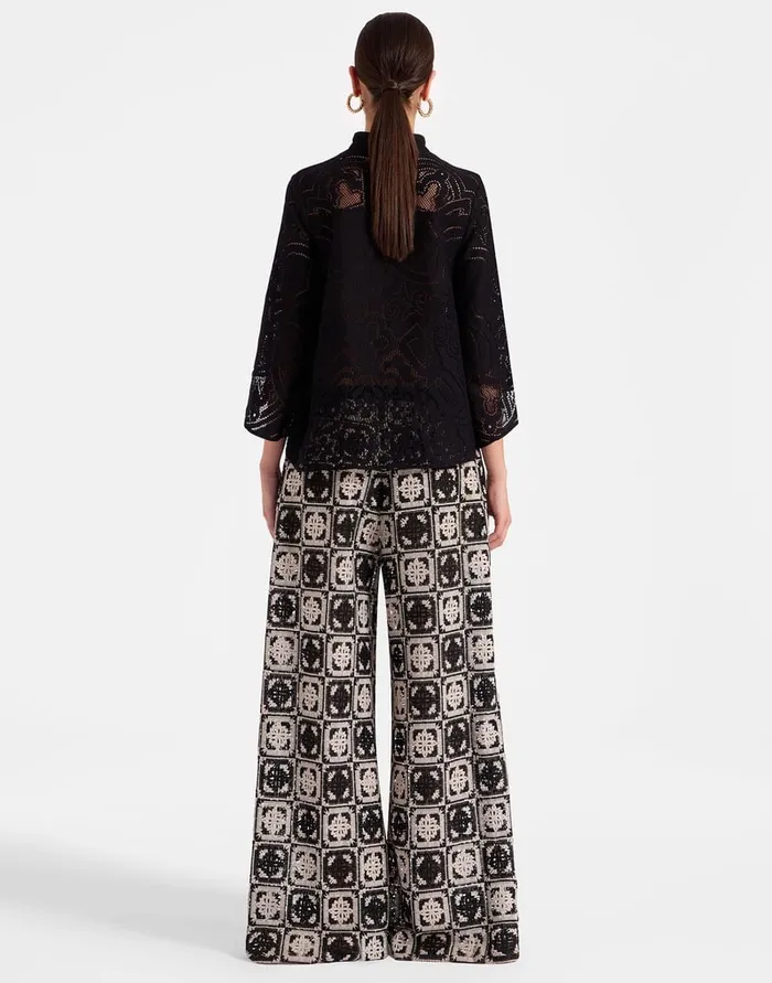 La Doublej Palazzo Pants Mini Tiles Black In Macram Women Shorts and Pants