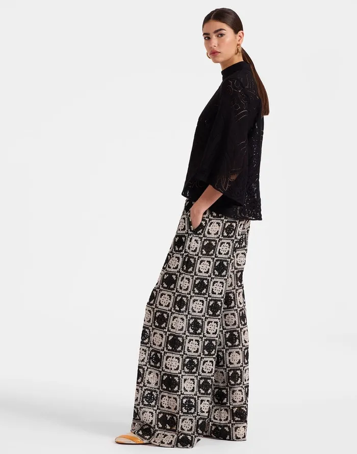 La Doublej Palazzo Pants Mini Tiles Black In Macram Women Shorts and Pants