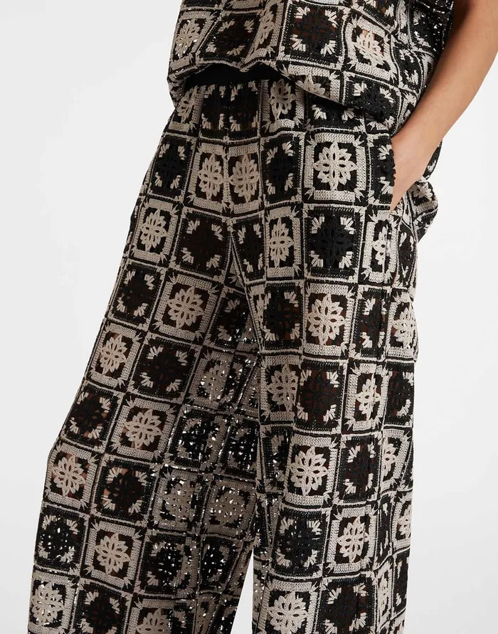 La Doublej Palazzo Pants Mini Tiles Black In Macram Women Shorts and Pants