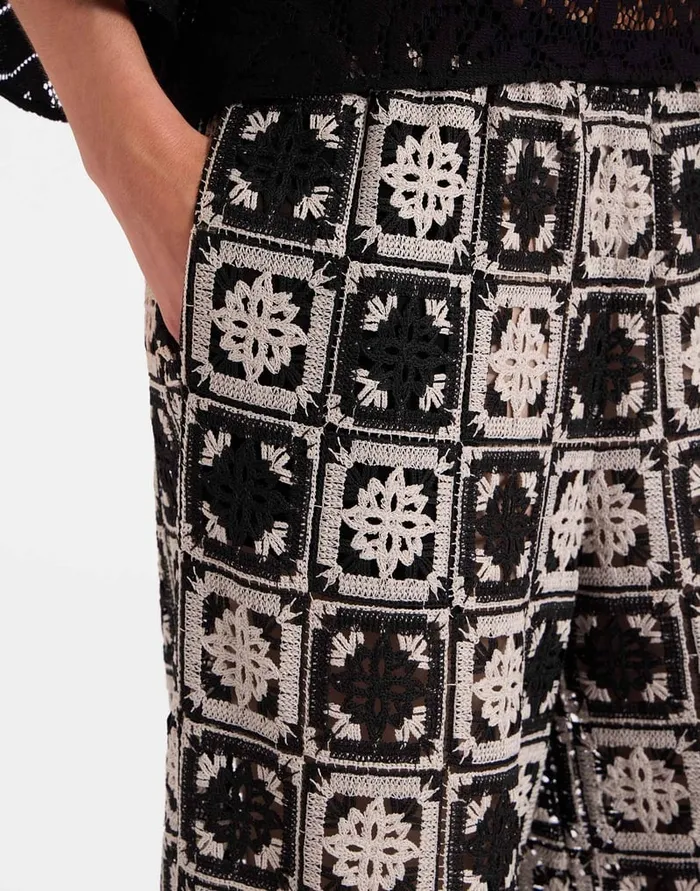 La Doublej Palazzo Pants Mini Tiles Black In Macram Women Shorts and Pants