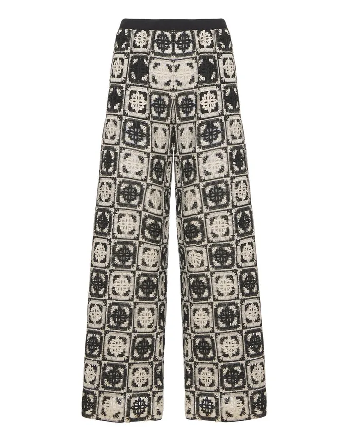 La Doublej Palazzo Pants Mini Tiles Black In Macram Women Shorts and Pants