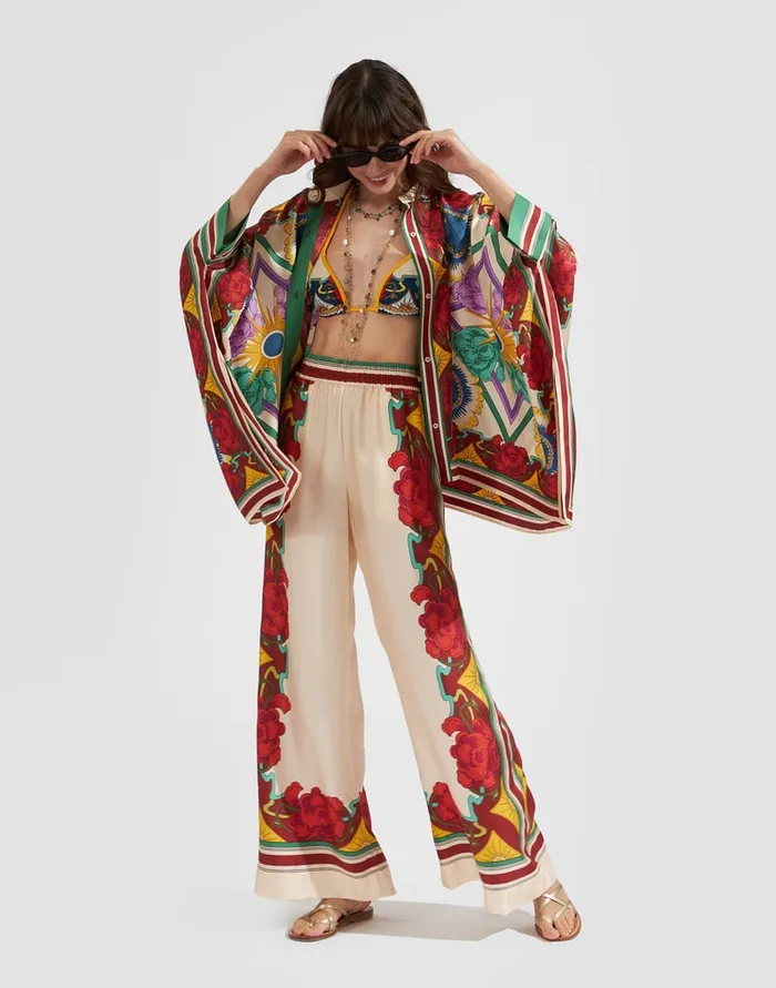 La Doublej Palazzo Pants Taormina Place Ivory In Twill Silk Women Shorts and Pants