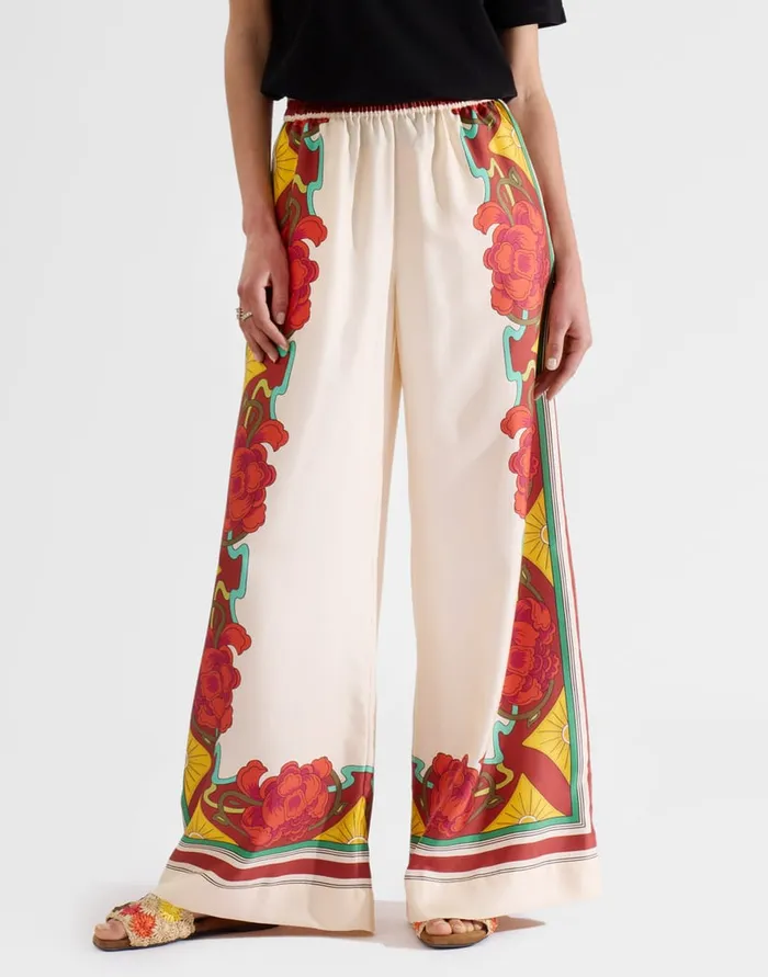 La Doublej Palazzo Pants Taormina Place Ivory In Twill Silk Women Shorts and Pants