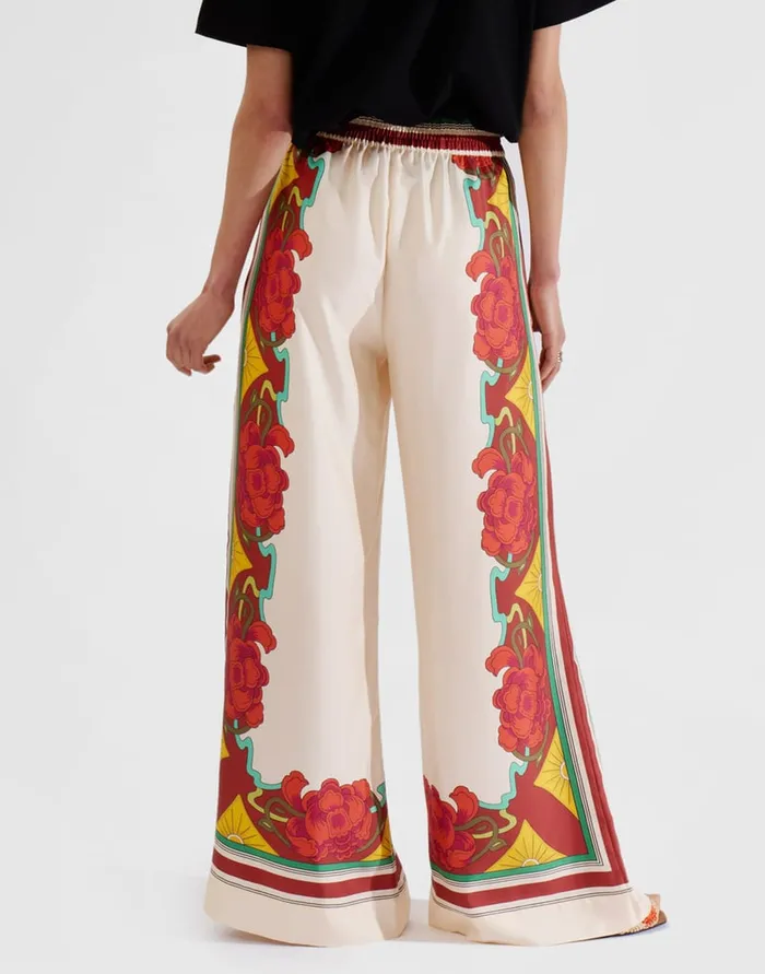 La Doublej Palazzo Pants Taormina Place Ivory In Twill Silk Women Shorts and Pants