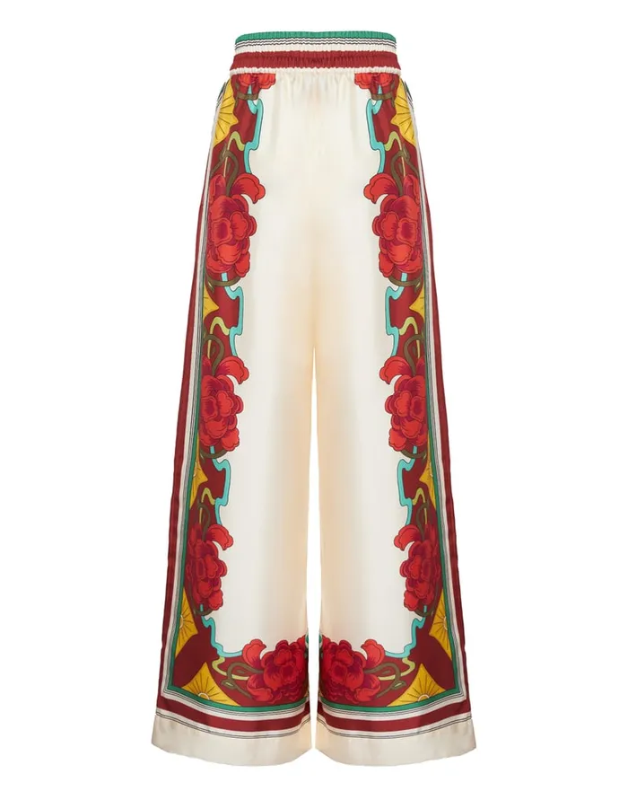 La Doublej Palazzo Pants Taormina Place Ivory In Twill Silk Women Shorts and Pants