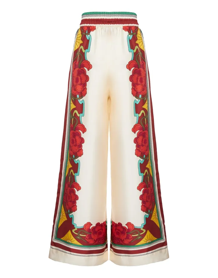 La Doublej Palazzo Pants Taormina Place Ivory In Twill Silk Women Shorts and Pants