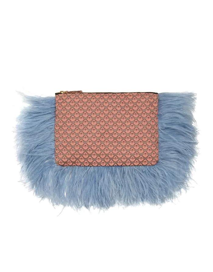 La Doublej Party Pochette Tulip Pale Pink In Jacquard With Feathers Women Bags and Pochettes