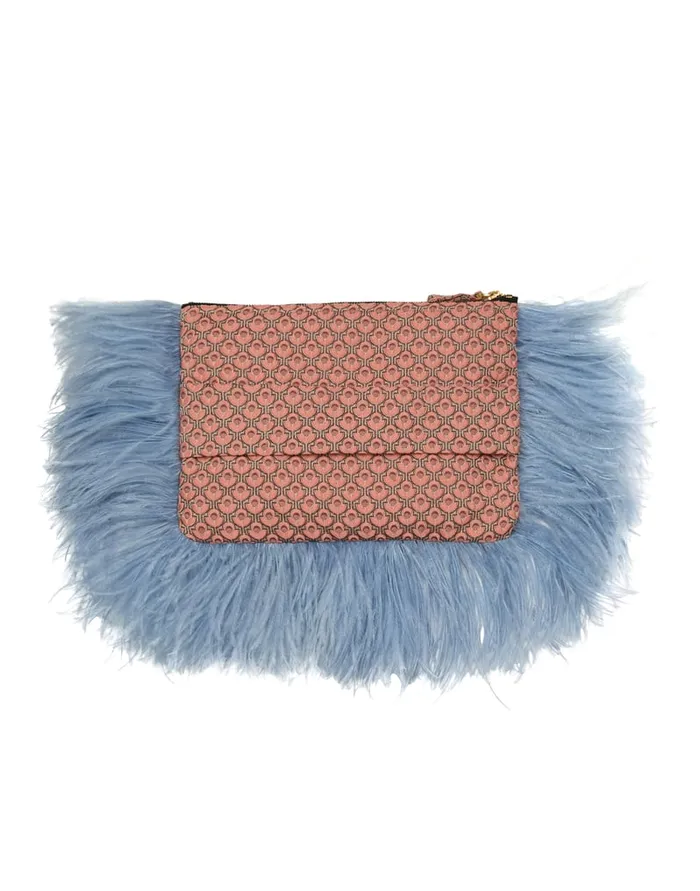 La Doublej Party Pochette Tulip Pale Pink In Jacquard With Feathers Women Bags and Pochettes