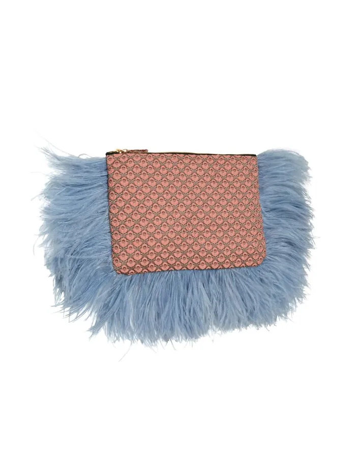La Doublej Party Pochette Tulip Pale Pink In Jacquard With Feathers Women Bags and Pochettes
