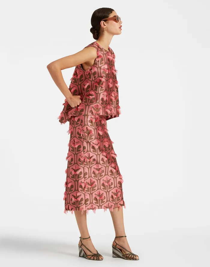 La Doublej Pencil Skirt Grove KakiPink In Jacquard Women Skirts