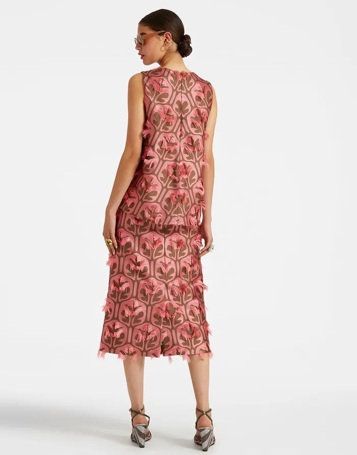 La Doublej Pencil Skirt Grove KakiPink In Jacquard Women Skirts