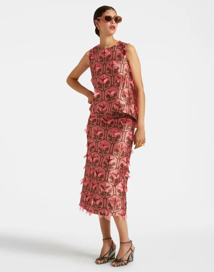 La Doublej Pencil Skirt Grove KakiPink In Jacquard Women Skirts