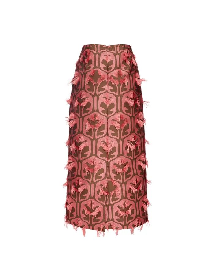 La Doublej Pencil Skirt Grove KakiPink In Jacquard Women Skirts