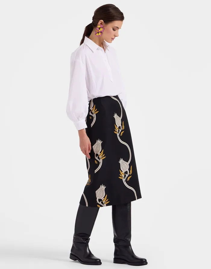 La Doublej Pencil Skirt Melograno Black and White In Cady Wool Women Skirts