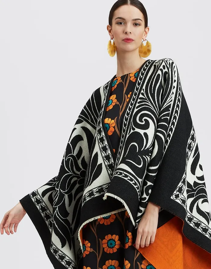 La Doublej Poncho Mix Tiles Black In Wool Women Outerwear
