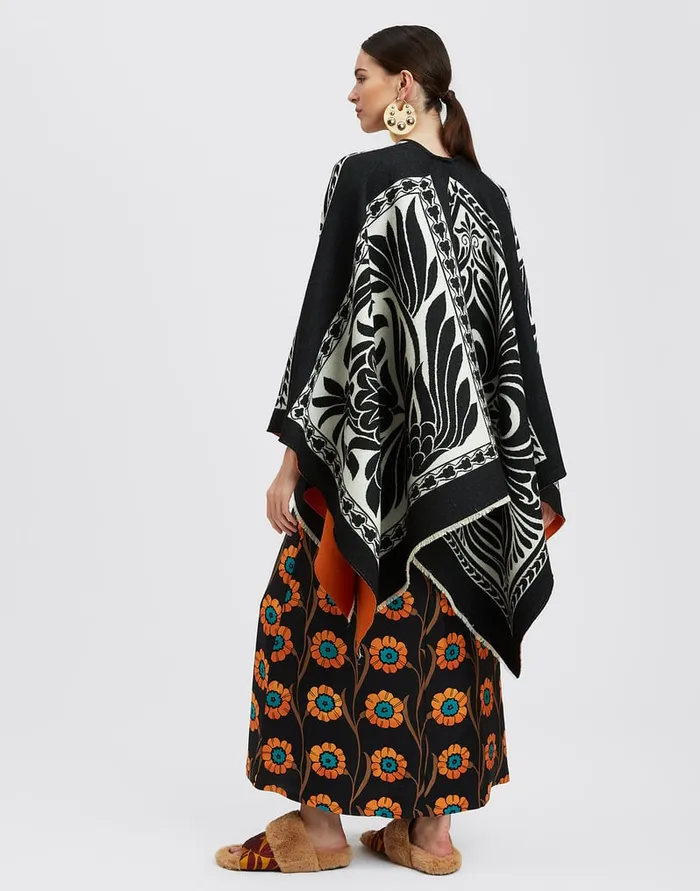 La Doublej Poncho Mix Tiles Black In Wool Women Outerwear