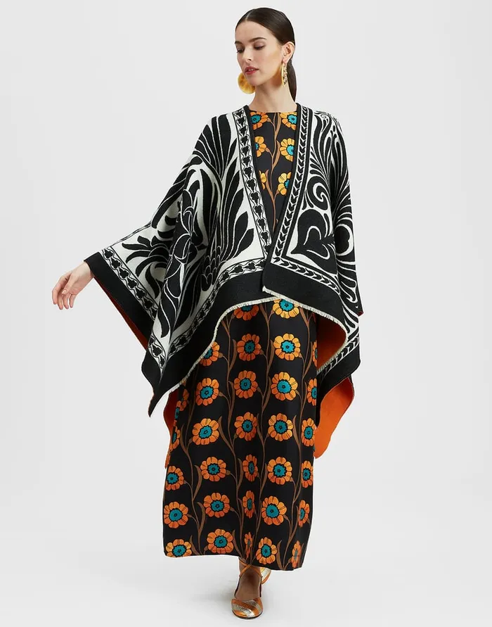 La Doublej Poncho Mix Tiles Black In Wool Women Outerwear