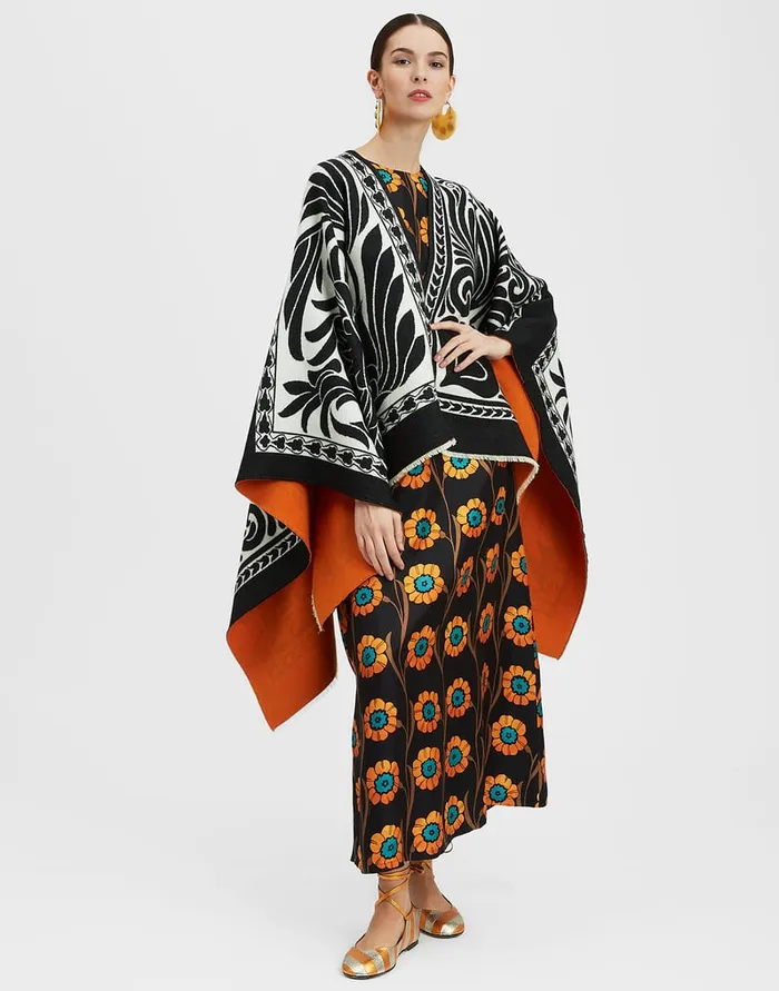 La Doublej Poncho Mix Tiles Black In Wool Women Outerwear