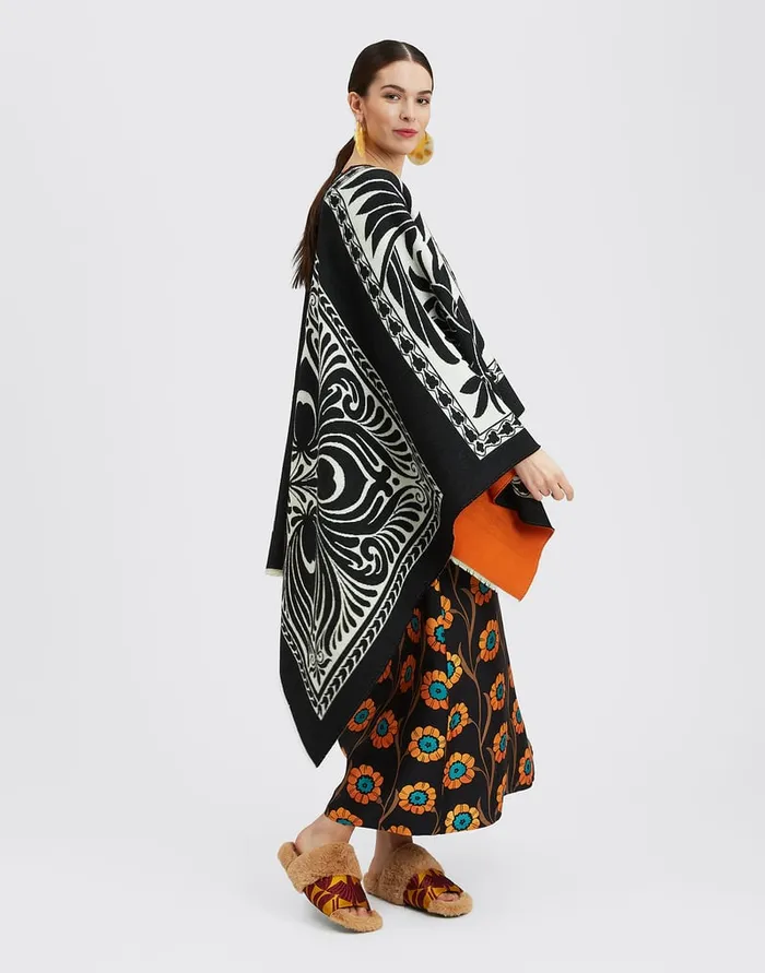 La Doublej Poncho Mix Tiles Black In Wool Women Outerwear
