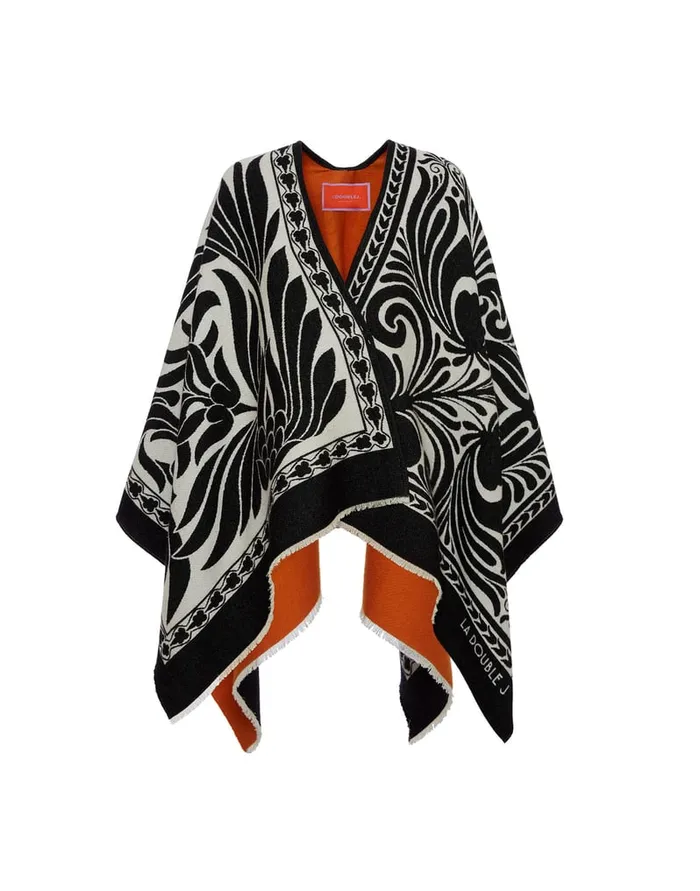 La Doublej Poncho Mix Tiles Black In Wool Women Outerwear