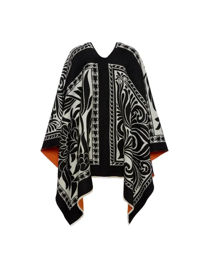 La Doublej Poncho Mix Tiles Black In Wool Women Outerwear