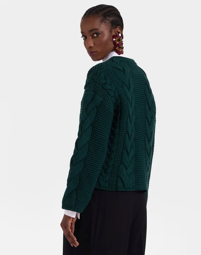 La Doublej Portrait Cardigan Solid Green In Chunky Wool Women Knitwear