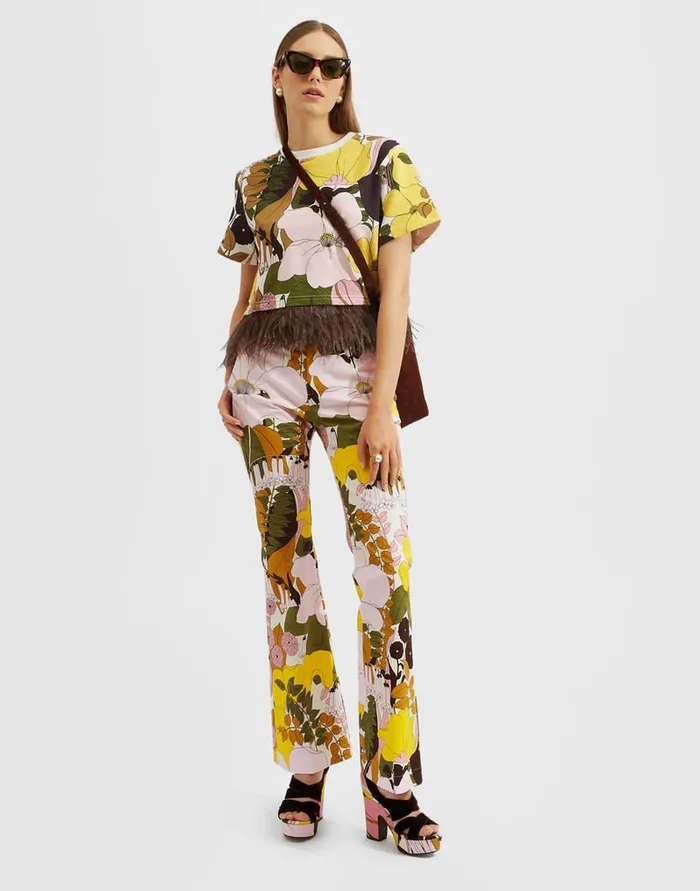 La Doublej Saturday Night Pants Big Flower Rose In Heavy Cotton Stretch Women Shorts and Pants