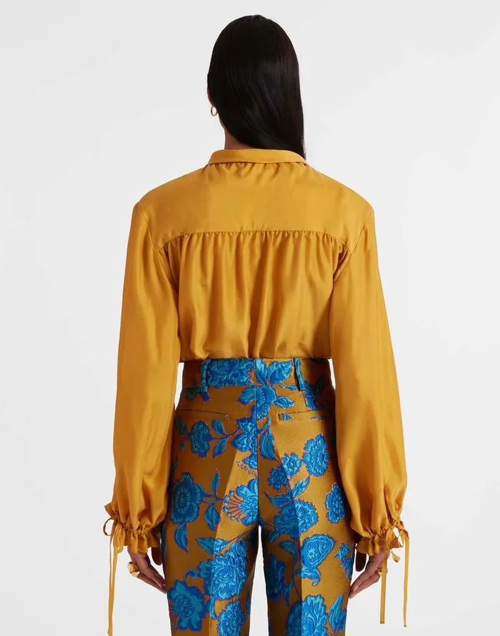 La Doublej Shirt And Sassy Solid Gold In Washed Silk Women Shirts and Tops