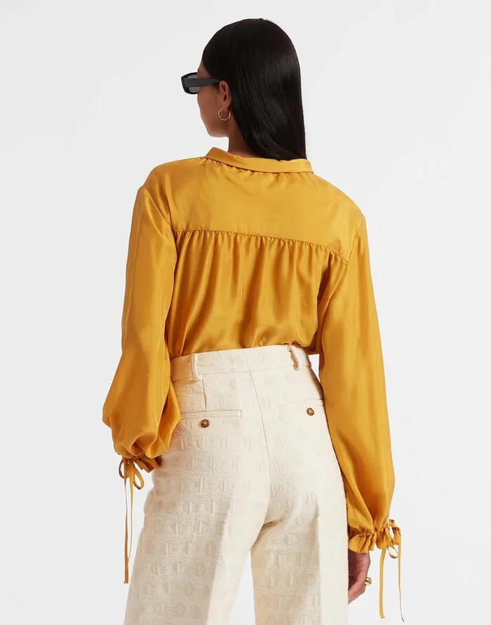 La Doublej Shirt And Sassy Solid Gold In Washed Silk Women Shirts and Tops