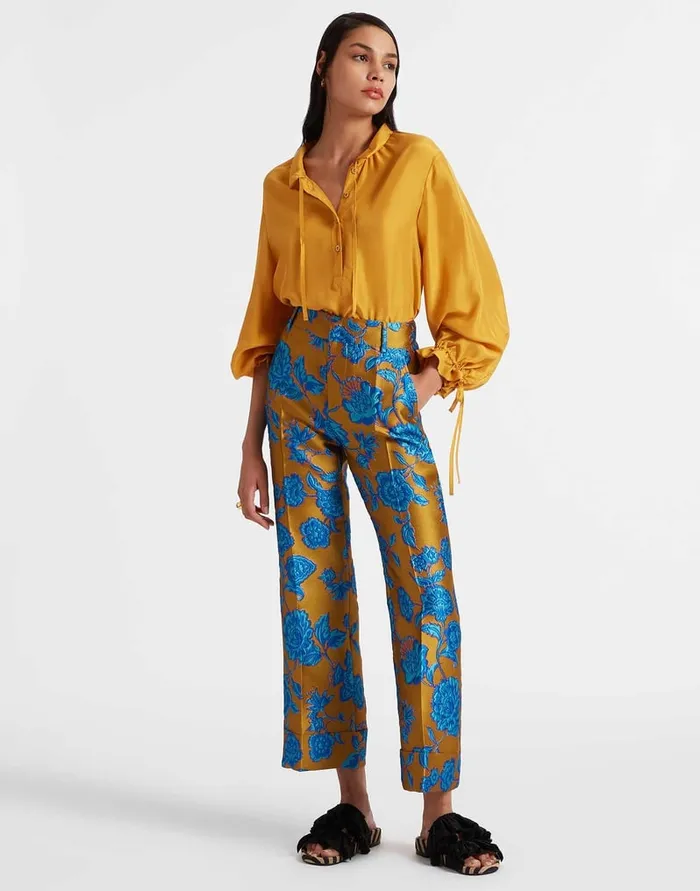La Doublej Shirt And Sassy Solid Gold In Washed Silk Women Shirts and Tops