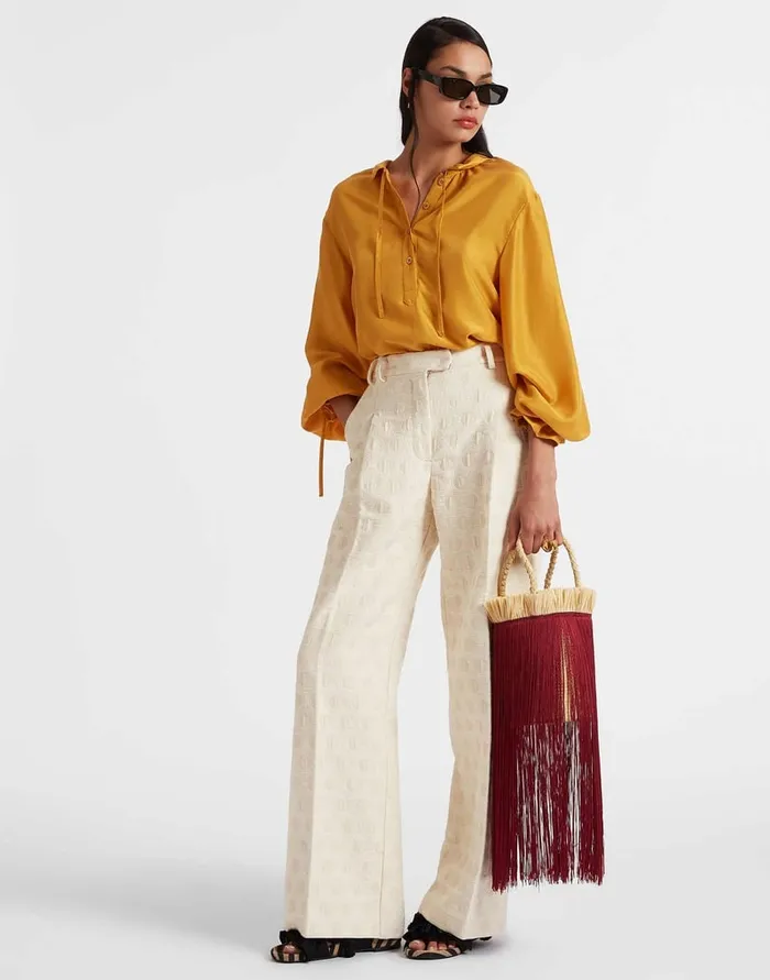 La Doublej Shirt And Sassy Solid Gold In Washed Silk Women Shirts and Tops