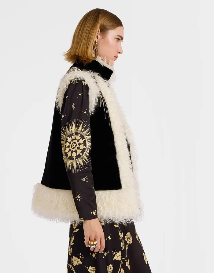 La Doublej Sleeveless Folk Jacket Solid Black In Cotton Velvet Embroidered Women Outerwear