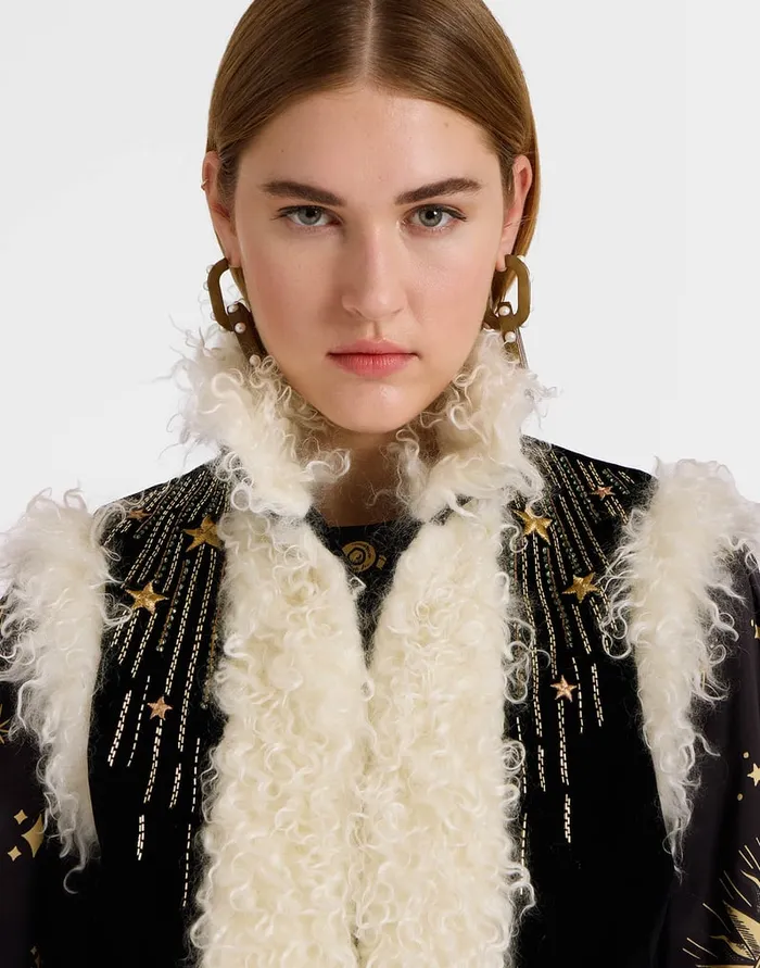 La Doublej Sleeveless Folk Jacket Solid Black In Cotton Velvet Embroidered Women Outerwear