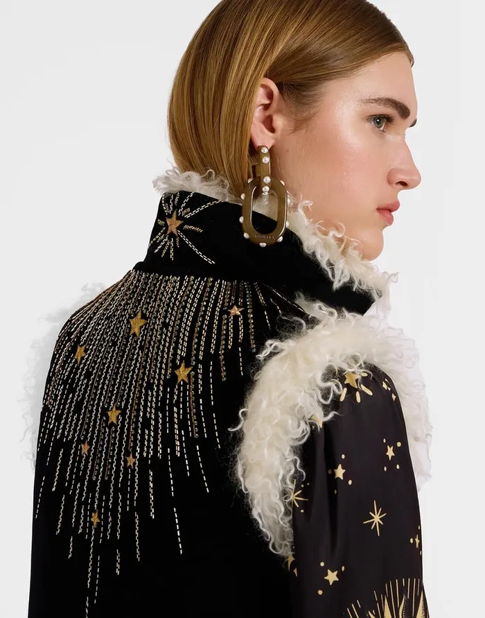 La Doublej Sleeveless Folk Jacket Solid Black In Cotton Velvet Embroidered Women Outerwear